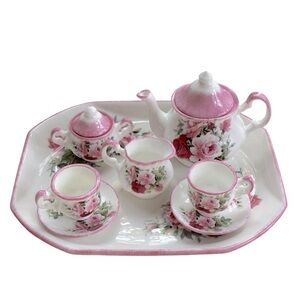 Vintage Raesuevic Ceramics Miniature Hand Bone China Made in England Tea Set‎